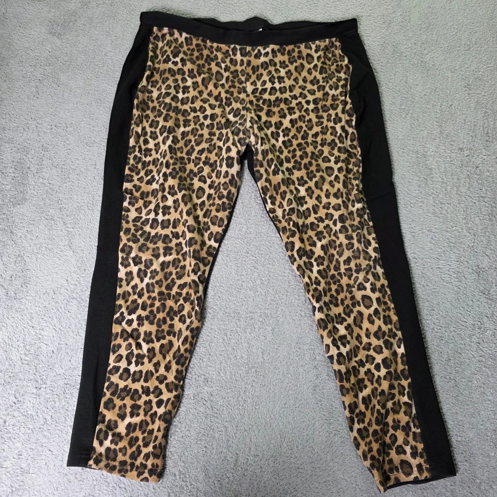 Chico's Womens 3 Leggings Leopard Print Black Side Stripe Stretch Ankle Pants